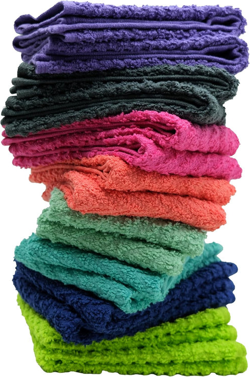 '-32 Pack -12" 12"- ZUPERIA Zigzag Multicolor Wash Cloths x Highly Absorbent Soft Washcloths for Face, Gym Towels, Hotel