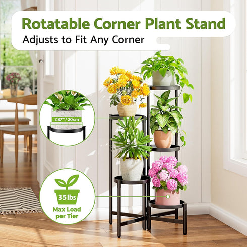 NQW 5 Tall Plant Stand Indoor Outdoor, Corner Metal Flower Pot Stands for Multiple Plants, Tier Heavy Duty Plant Shelf