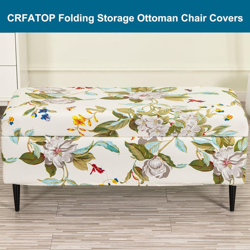 Bands,M,02 CRFATOP Printed Rectangle Ottoman Stool Cover Stretch Folding Storage Footstool Bench Slipcovers Upholstered