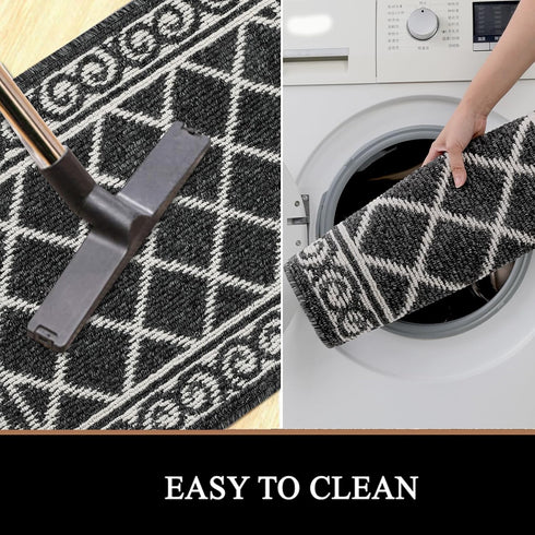 HEBE Kitchen Rug Sets 2 Piece with Non Slip Mats, Washable Kitchen Carpet Runner for Hallway and Laundry
