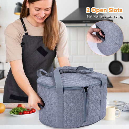 BAGSPRITE Slow Cooker Carrying Case, Compatible with 6-8 Quart Crockpot, Hot Food Tote with Lid Fastener