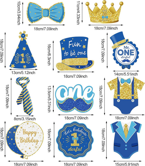 30 Pieces Mr Onederful Boys 1st Birthday Decorations - Blue and Gold Hanging Foil Swirls for Baby Boy First Birthday