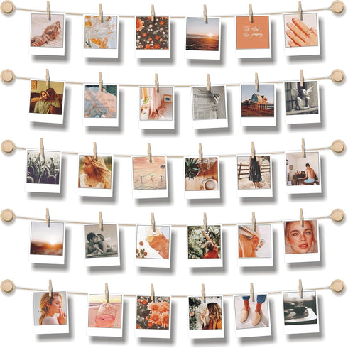 BIZYAC Hanging Photo Display Room Wall Decor - Sculptural Picture Frames Collage with 30 Clips