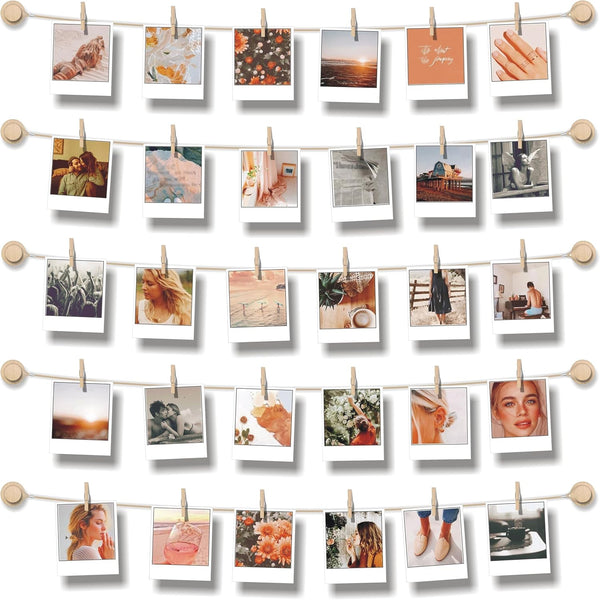 BIZYAC Hanging Photo Display Room Wall Decor - Sculptural Picture Frames Collage with 30 Clips