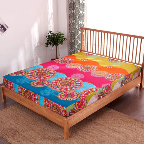 Pangzi Set ,1 1 2 4 Bohemian Retro Bedding Sheet Fitted Sheet, Flat, Pillow Cases - Piece (Full, Rose Pink)