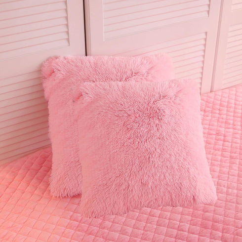 LIFEREVO 2 Pack Fluffy Faux Fur Pillow Shams, 18 x 18 Inches Luxury Decorative Cushion Covers, Pink, Zipper Closure