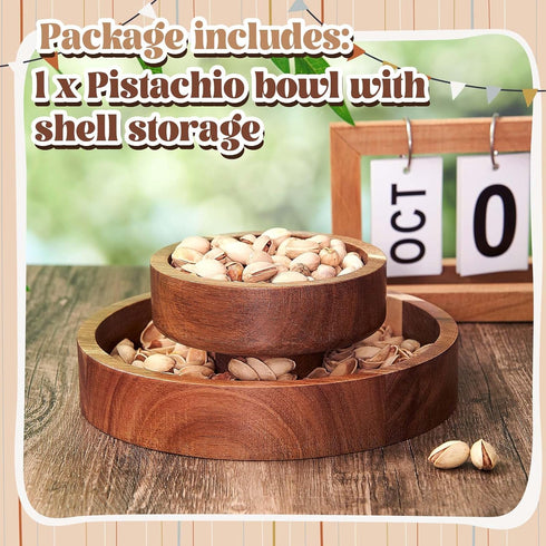 Tioncy Pistachio Snack Bowl with Shell Storage Magnetic Hold Wood Double Layer Pistachio Bowl with Shell Holder