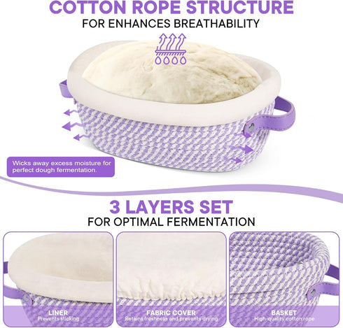 41OZ 2 Sourdough Starter Kit - Glass Starter Jar, Cotton Rope Banneton Bread Proofing Basket, Sour Dough Kit Tools