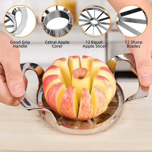 12 Apple Slicer with Blades Extra Large Heavy Duty Stainless Steel Apple Corer, Dishwasher Safe Easy to Use Sharp Apple
