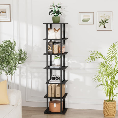 '-7 Closet Vertical Tall Shoe Rack Organizer for Entryway Tier Free Standing Slim Narrow Bamboo Wood Corner Stackable