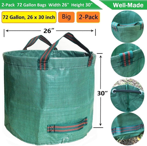2-Pack 72 (D26,H30 inch) 4 Professional Gallon Big Lawn Garden Bags Yard Waste Bags with Gardening Gloves for Leaf