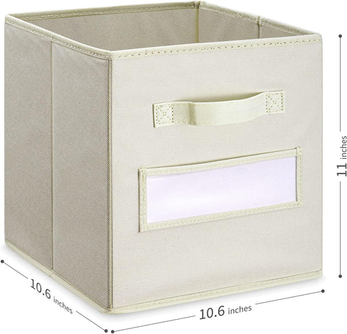 artsdi Foldable Fabric Cube Storage Bins Set of 10 with 10 Labels Window Cards & a Pen, Beige Baskets Containers for