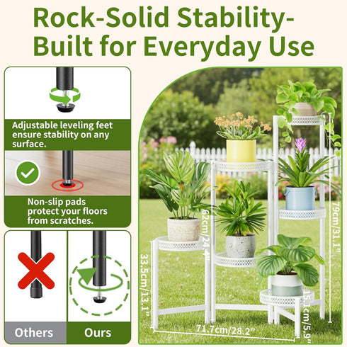 NQW 6 6 Tier Metal Plant Stand, Potted Multiple Flower Pot Holder Shelf, Indoor&Outdoor Folding Planter Display Shelves