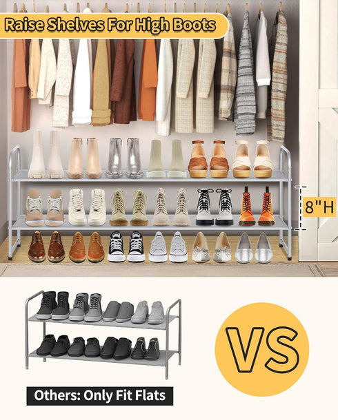 SLEEPING LAMB 2-Tier Long Shoe Rack Organizer, Stackable Wide Shoe Shelf Holds 18-Pairs for Bedroom Entryway