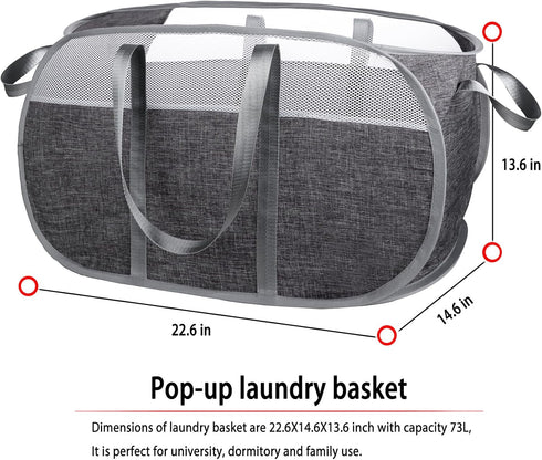 pop-up laundry basket,with Durable Handles collapsible Mesh laundry Hamper,Easy to Open and Fold,Premium Cationic Fabric… (Cationic Gray)……