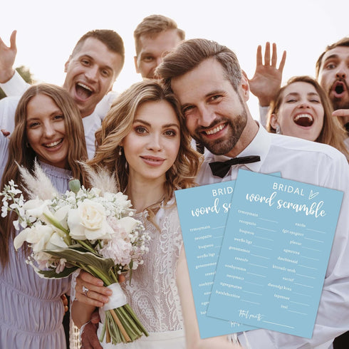 Blue Theme Bridal Shower Games for 25 Guests - Bridal Word Scramble with Answer Card for Reception Supplies