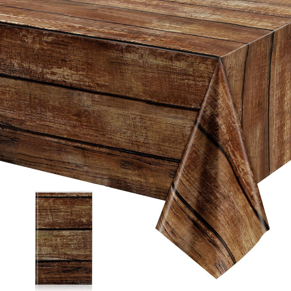 Irenare Brown Wood Grain Tablecloths - Rustic Plastic Covers for Rectangle Table, Vintage Farmhouse Decorations (1 Pcs,
