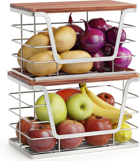 ALOCEO 2 Pack Stackable Storage Bins with Lids, Stainless Steel Extra Large