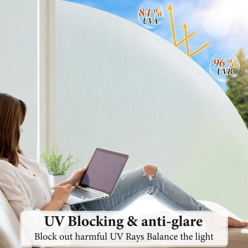 DUOFIRE Natural Frosted Glass Film 23.6in. x 78.7in. S001 - Privacy Window Film, No Glue, Anti-UV