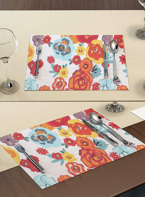Ruvanti Placemats Set of 6, 100% Cotton 13x19 Inch, Modern Dining Table Decor, Kitchen & Table Linens, Multi Flower