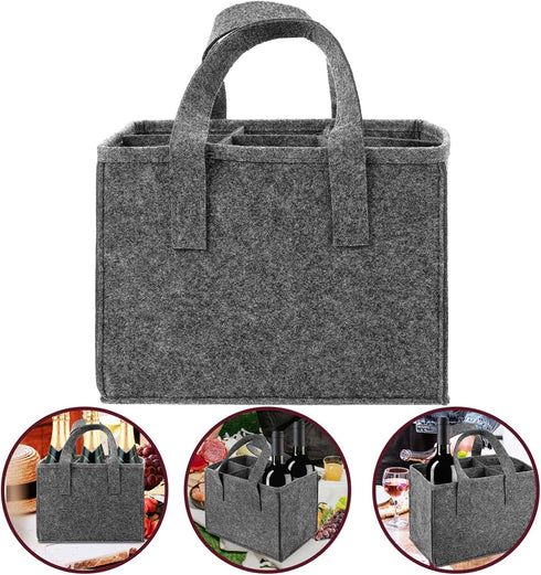 6 Bottle Wine Carrier Tote, Reusable Grocery Bags for Travel, Camping, Picnic, Grey
