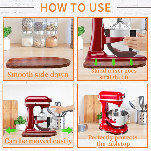 Wooden Sliding Mat for Kitchen Aid Stand Mixer 6/7/8Qt with 4 Silicone Kitchen Tools