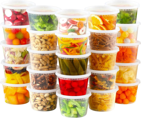 AOZITA 24 Sets 16 oz Plastic Deli Food Containers with Lids, Airtight Food Storage Containers,