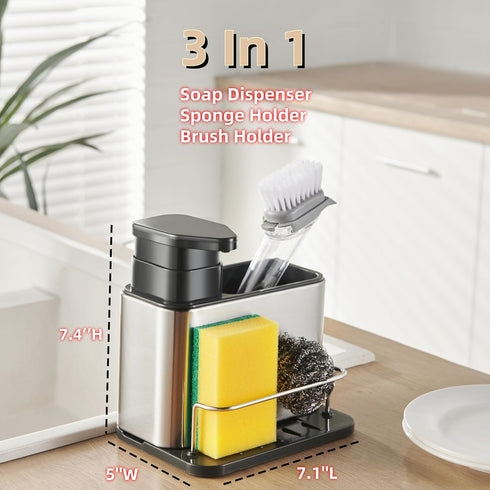 Sink,3-in-1 LIBODOUR Soap Dispenser for Kitchen & Bathroom Sponge Holder for Kitchen, Organizer Dish Soap