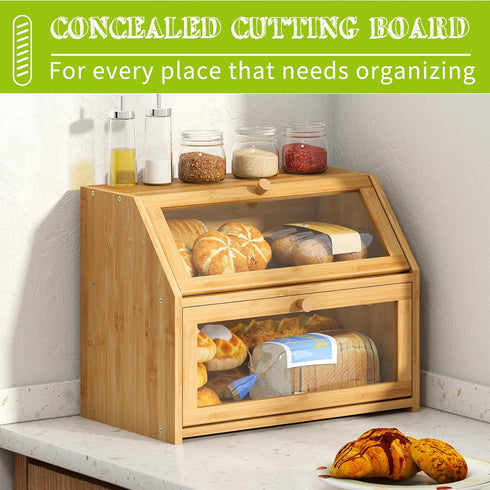 Countertop BMOSU Farmhouse Bread Box for Kitchen Bread box Double Layer Bamboo Wooden Extra Large Capacity Bin Kitchen