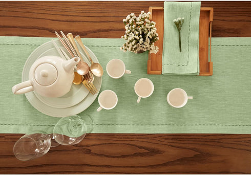 48 Inches 100% 14 48 Inch Summer, Solino Home Linen Table Runner - Pure Linen Pistachio Hemstitch Table Runner x Ideal