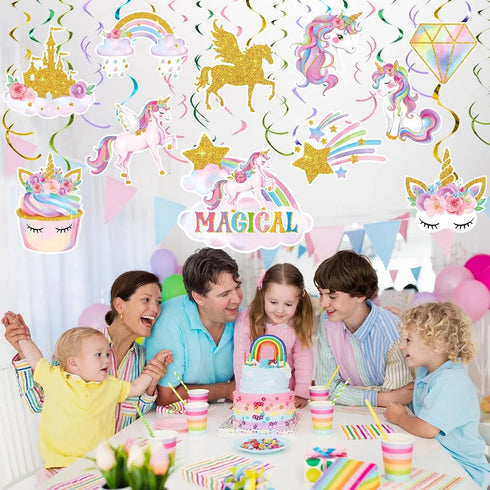 Zonon 51 Pcs Unicorn Hanging Swirl Decorations for Girls Birthday Party Supplies, Rainbow Decor