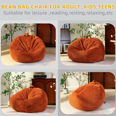 Large Stuffed Animal Storage Bean Bag Chair, 3 ft Giant Heavy Soft Corduroy Cover for Kids, Living Room Sofa