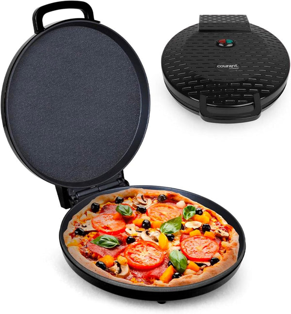 Courant Pizza Maker, 12 Inch Pizzas Machine, Electric Countertop Oven for Home or School, Non-Stick Plates, Black