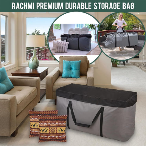 (152 60 Inch 600D (60"Wx20"Dx29"H, Rachmi Cushion Storage Bag Gal) with Zipper & Padded Handle, Outdoor Oversized Heavy