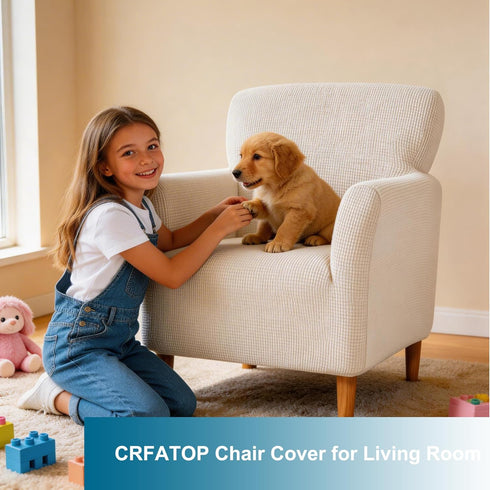 1-Piece CRFATOP Stretch Mid Century Modern Armchair Slipcover Solid Accent Chair Covers with Arms Soft Waterproof Chair