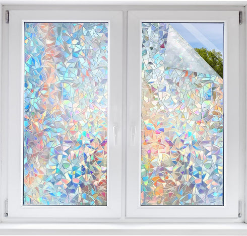 STATINT Stained Glass Window Privacy Film, UV Blocking Clings, Rainbow Static Cling Vinyl Stickers for Home Door