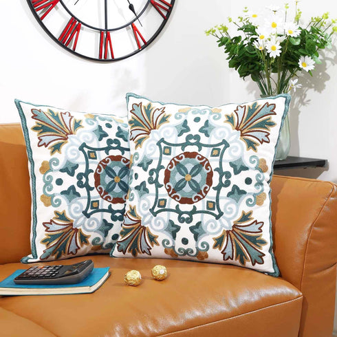 Onelsong Decorative Pillow Covers, Set of 2 Embroidery Square 18x18 inches for Couch Living Room