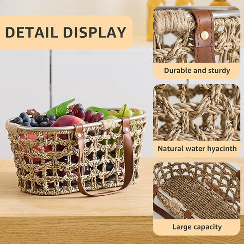 Farmhouse Seagrass Egg Baskets for Collecting Fresh Eggs Handmade Egg Collecting Basket Wicker Oval Storage Basket