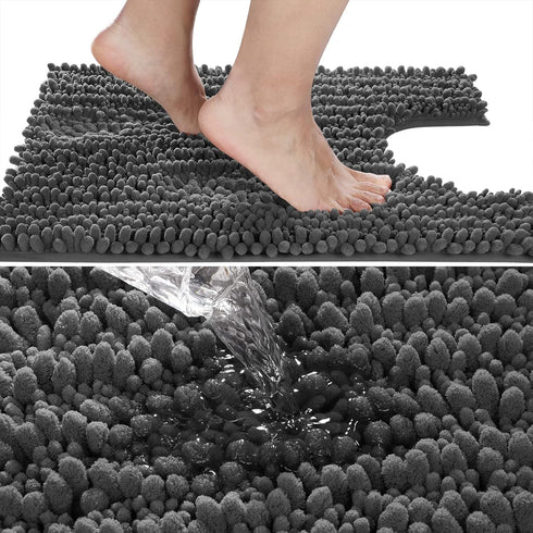 Yimobra Luxury Shaggy U-Shaped Toilet Rug, 24.4 X 24.4 Inches, Soft Contour Mat for Bathroom Floor, Non Slip Carpet,