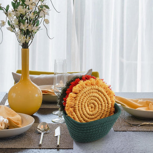 Set 6 4 Coasters of for Drinks Boho Absorbent Woven Cotton Coaster with Holder Farmhouse Tassel Macrame Cup Mat