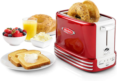 Nostalgia New and Improved Wide 2-Slice Toaster - Perfect for Bread, English Muffins, Bagels, 5 Browning Levels, Crumb