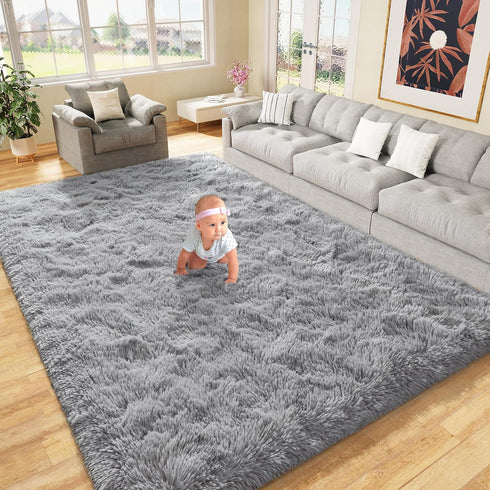 LOCHAS Gray Ultra Soft Indoor Modern Area Rugs 4x5.3 Feet, Fluffy Living Room Carpets for Children Bedroom Nursery Decor