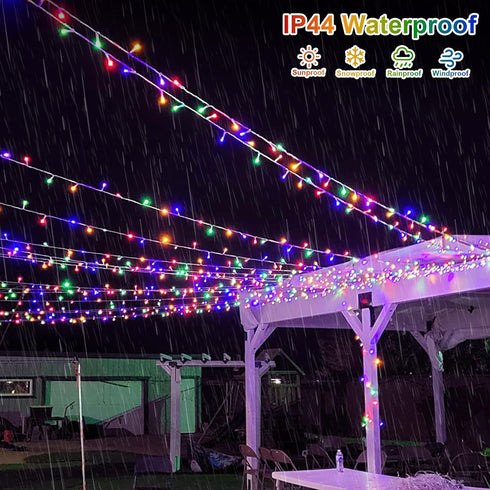 2 Pack 33ft 100 8 QITONG Battery Operated String Lights, Each LED Multicolor Christmas Lights Outdoor Waterproof, Modes