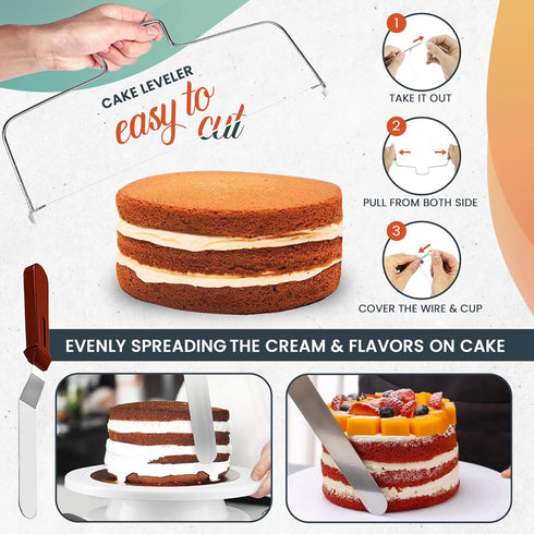 RFAQK 100pcs Cake Pan Sets for Baking, 3 Non-Stick Springform Pans Set, Icing Tips, Cake Leveler