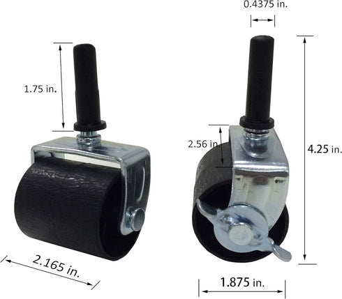 King's Brand Heavy Duty Caster Wheels for Bed Frame ~Set of 4~ (2 Locking & 2 None Locking)