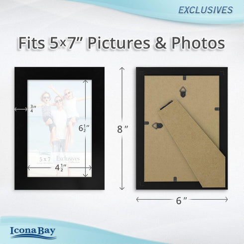 Icona Bay 5x7 Black Picture Frame - Sturdy Wood Composite Photo Frame, Table Top or Wall Mount, Exclusives Collection