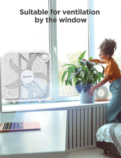 PELONIS 3-Speed Box Fan, Full-Force Circulation, Air Conditioner, White
