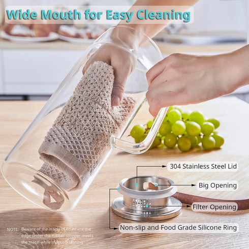 2 68 oz Bivvclaz Liter Glass Pitcher with Lid and Handle, Glass Carafe for Hot/Cold Water, Large Iced Tea Pitcher