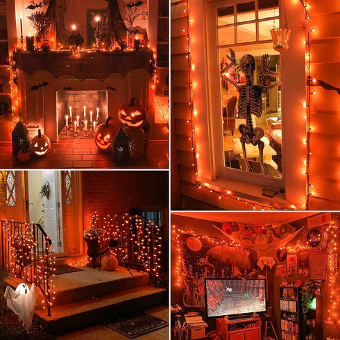 mimigogo Wire,13ft 50 Bulb Orange Halloween Tree Lights with Green Incandescent Waterproof Fairy LightsPlug in Mini
