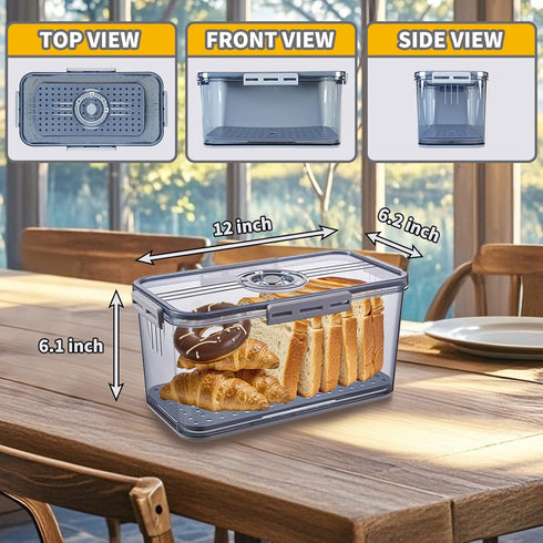 Hausavant Countertop, (1 Bread Box for Kitchen Airtight Bread Container with Lid, Time Recording Dial, and Draining